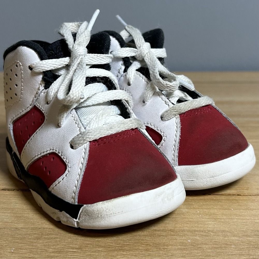 Nike Air Jordan 6 Retro Toddler White Red Black TD Carmine High Top Sneakers